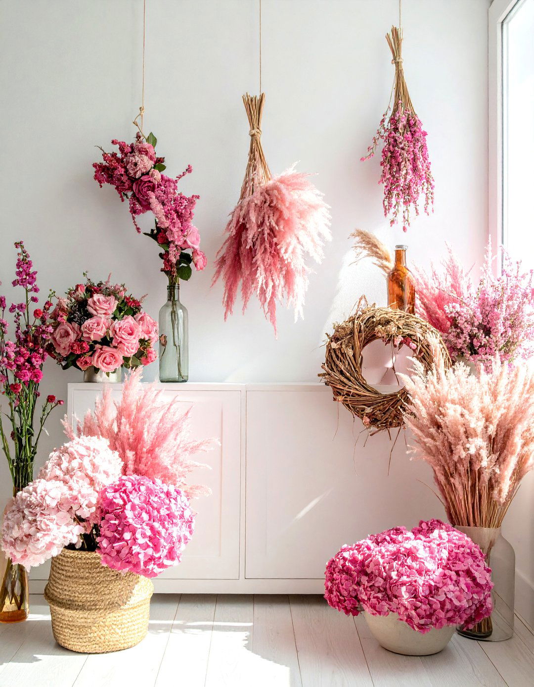 Pink Dried Floral Display - 20 pink fall decor ideas
