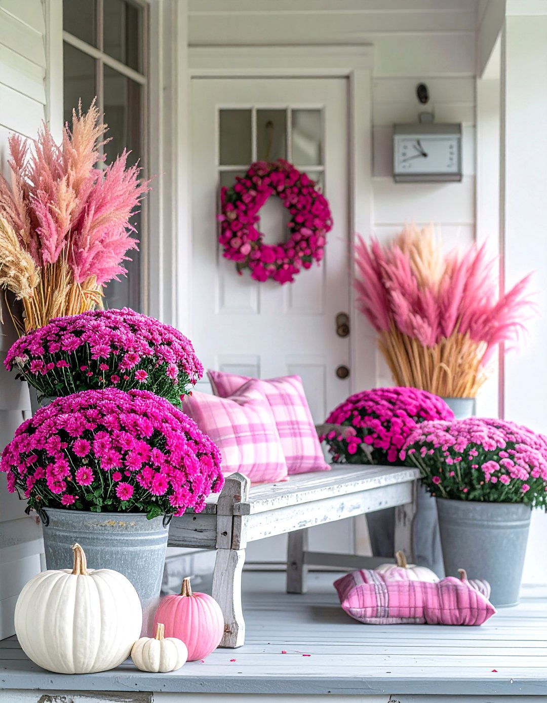 Pink Mum Porch Display - 20 pink fall decor ideas