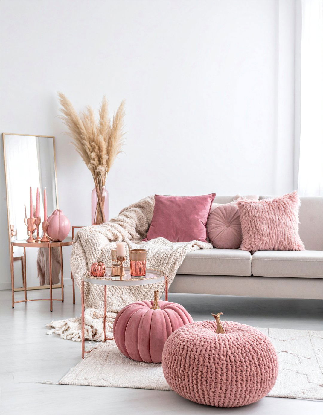 Pink Velvet Living Room - 20 pink fall decor ideas