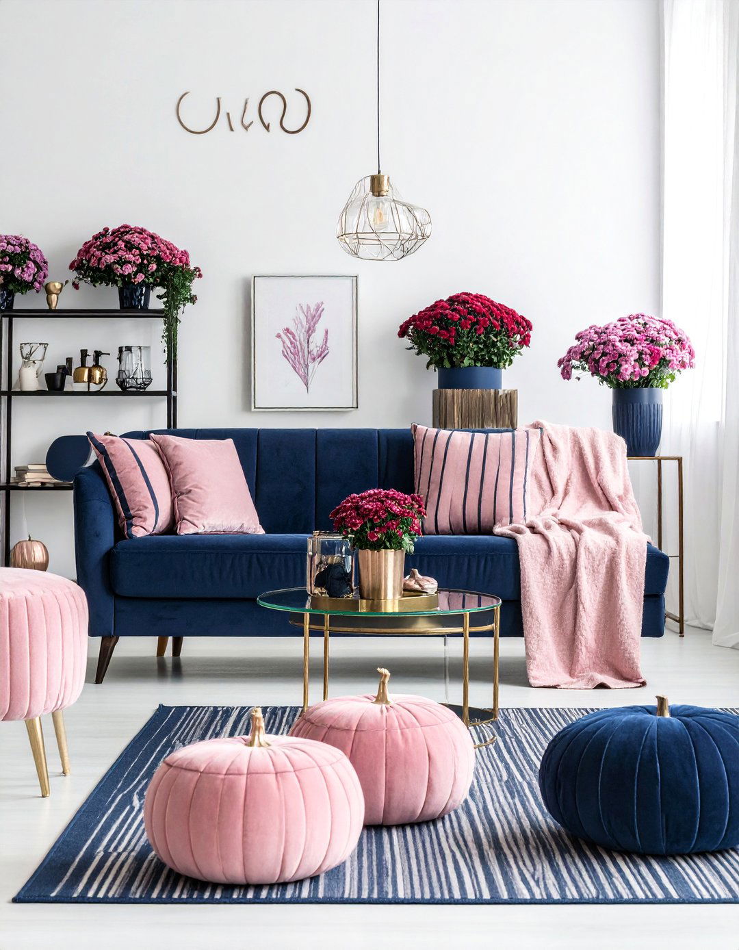 Pink and Navy Living Space - 20 pink fall decor ideas