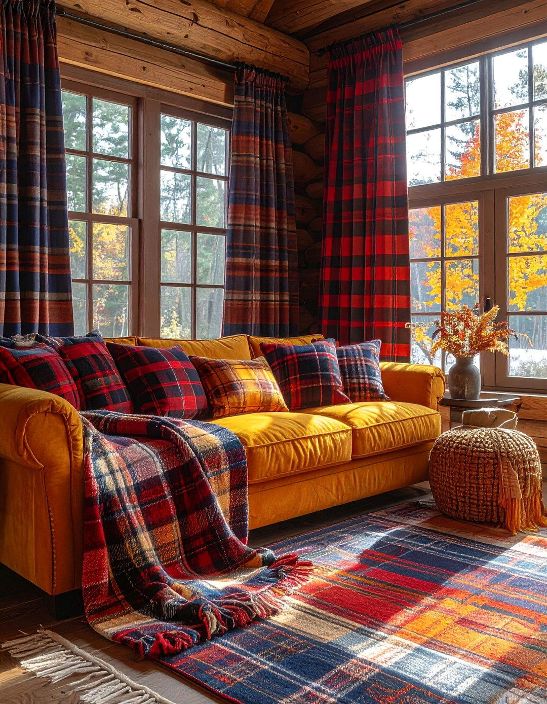 Plaid Pattern Living Room Textiles - 20 living room fall decor ideas