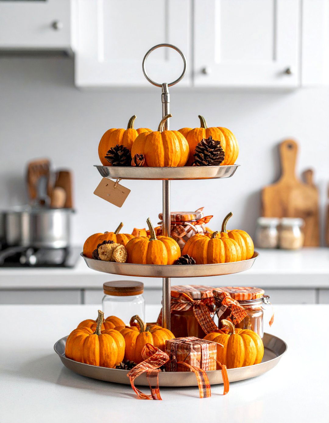 Plaid Ribbon Tiered Tray Accent - 20 fall tiered tray decor ideas