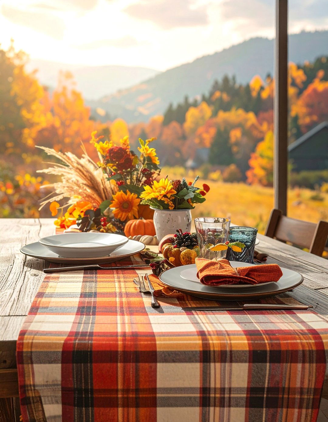 Plaid Runner Table Setting - 20 fall table decor ideas