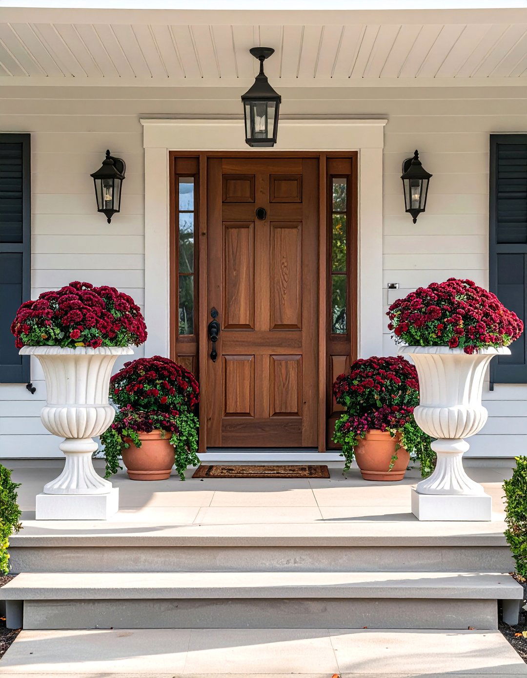 Planter Pairings with Mums - 20 modern fall porch decor ideas