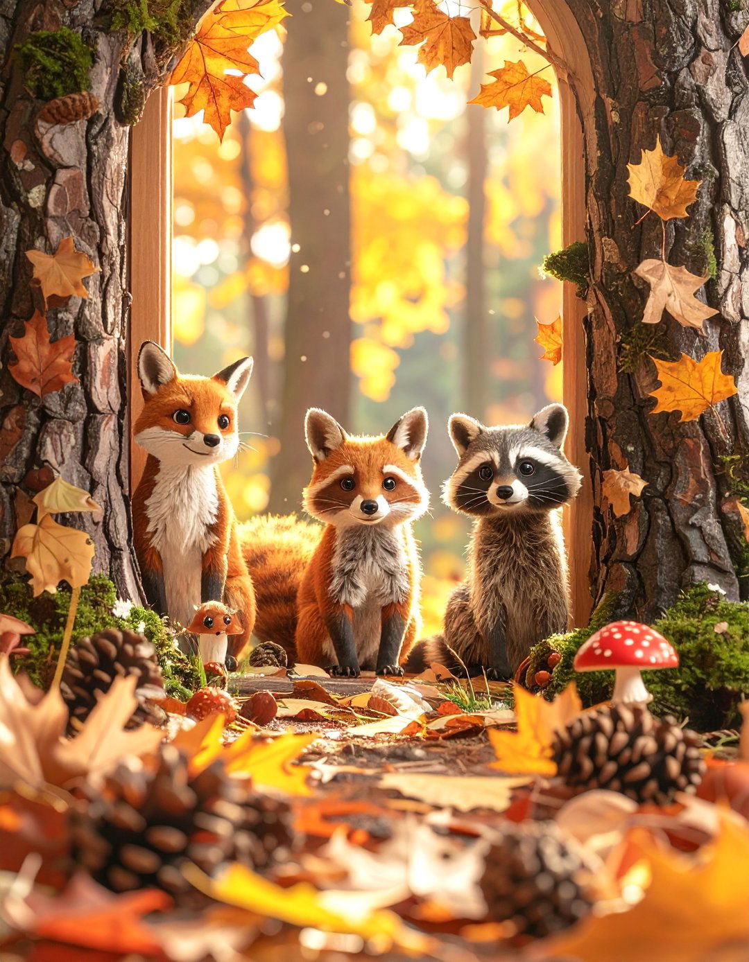 Playful Woodland Creatures Scene - 20 fall door decor classroom ideas