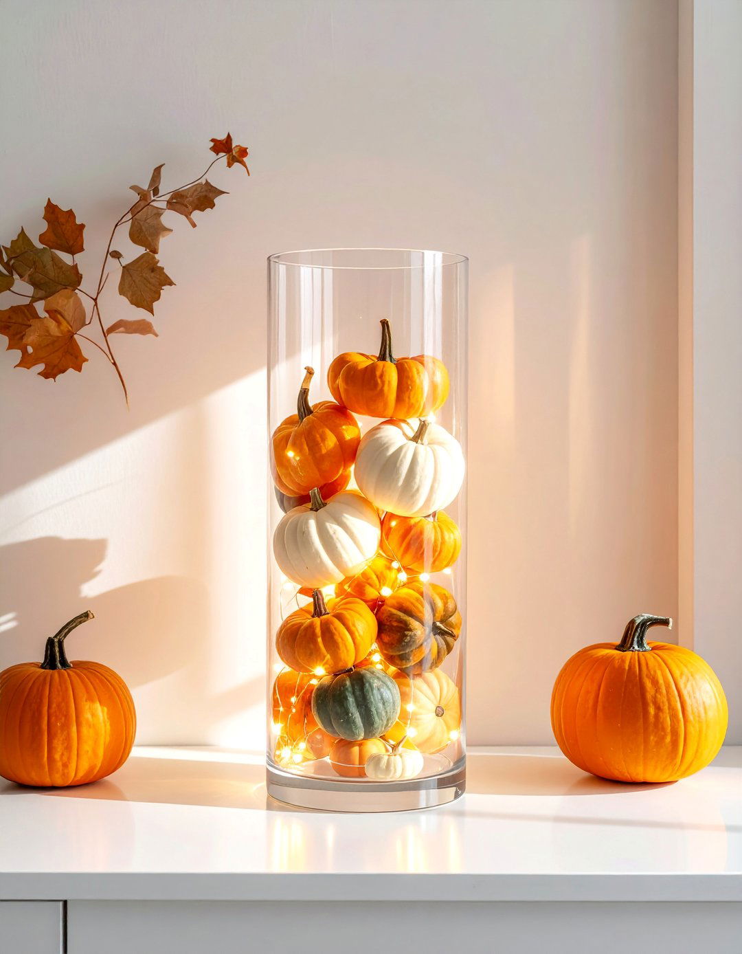 Pumpkin Filled Glass Containers - 20 fall pumpkin decor ideas