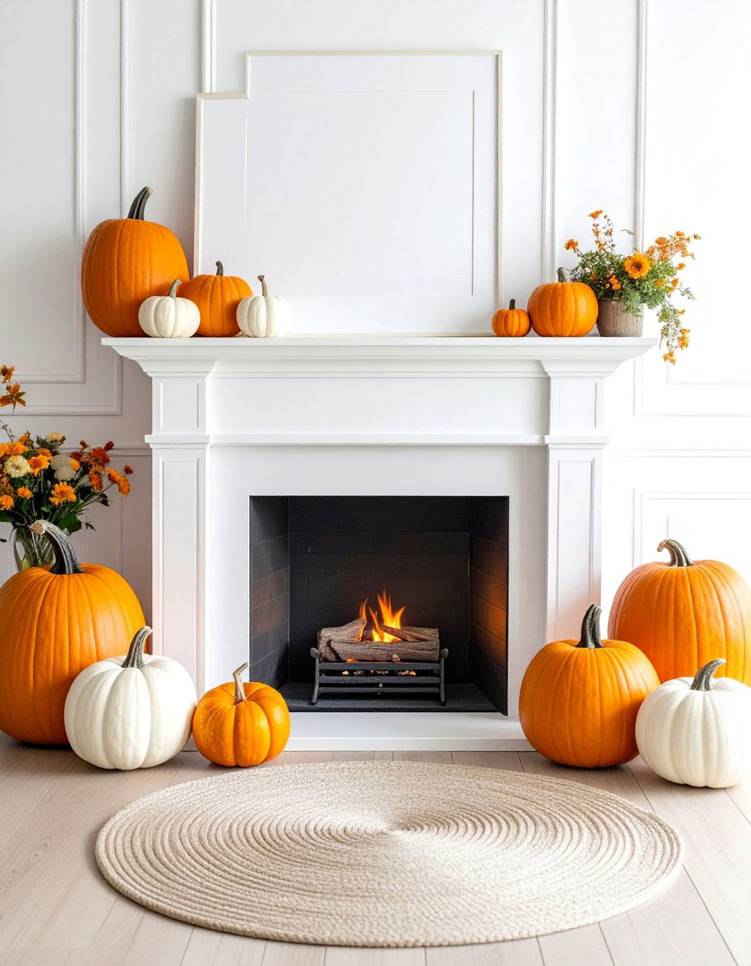 Pumpkin Focused Hearth - 20 fall fireplace ideas