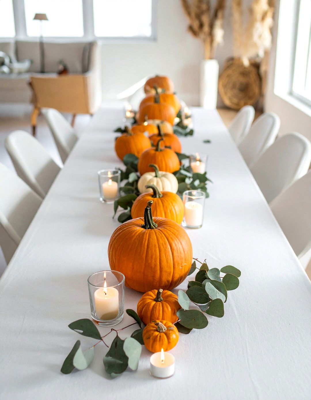Pumpkin Table Runner Arrangements - 20 fall pumpkin decor ideas