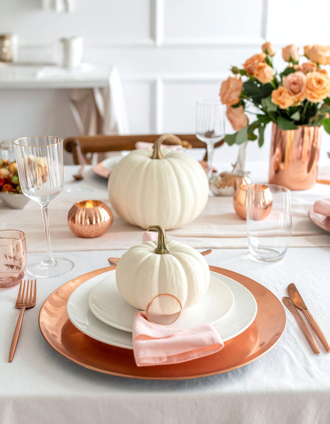 Rose Gold Dining Table - 20 pink fall decor ideas