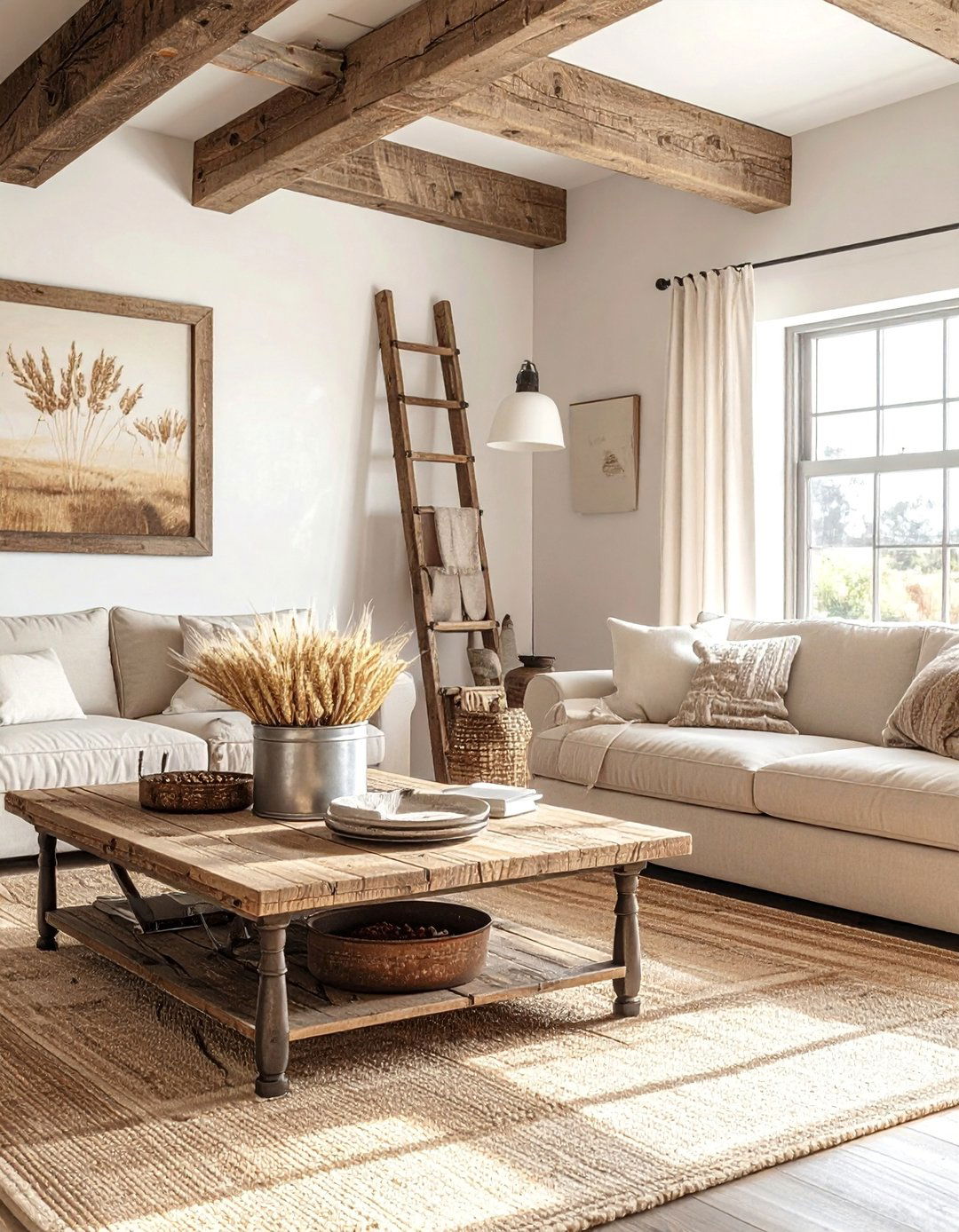 Rustic Farmhouse Living Room with Wood Elements - 20 living room fall decor ideas