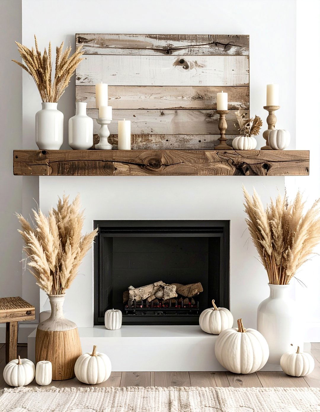 Rustic Farmhouse Mantel with Natural Wood - 20 fall fireplace decor ideas