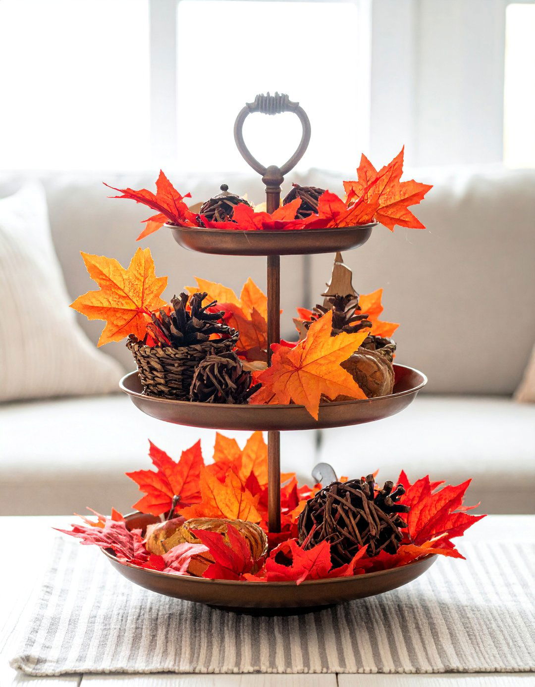 Rustic Maple Leaf Tiered Tray - 20 fall tiered tray decor ideas
