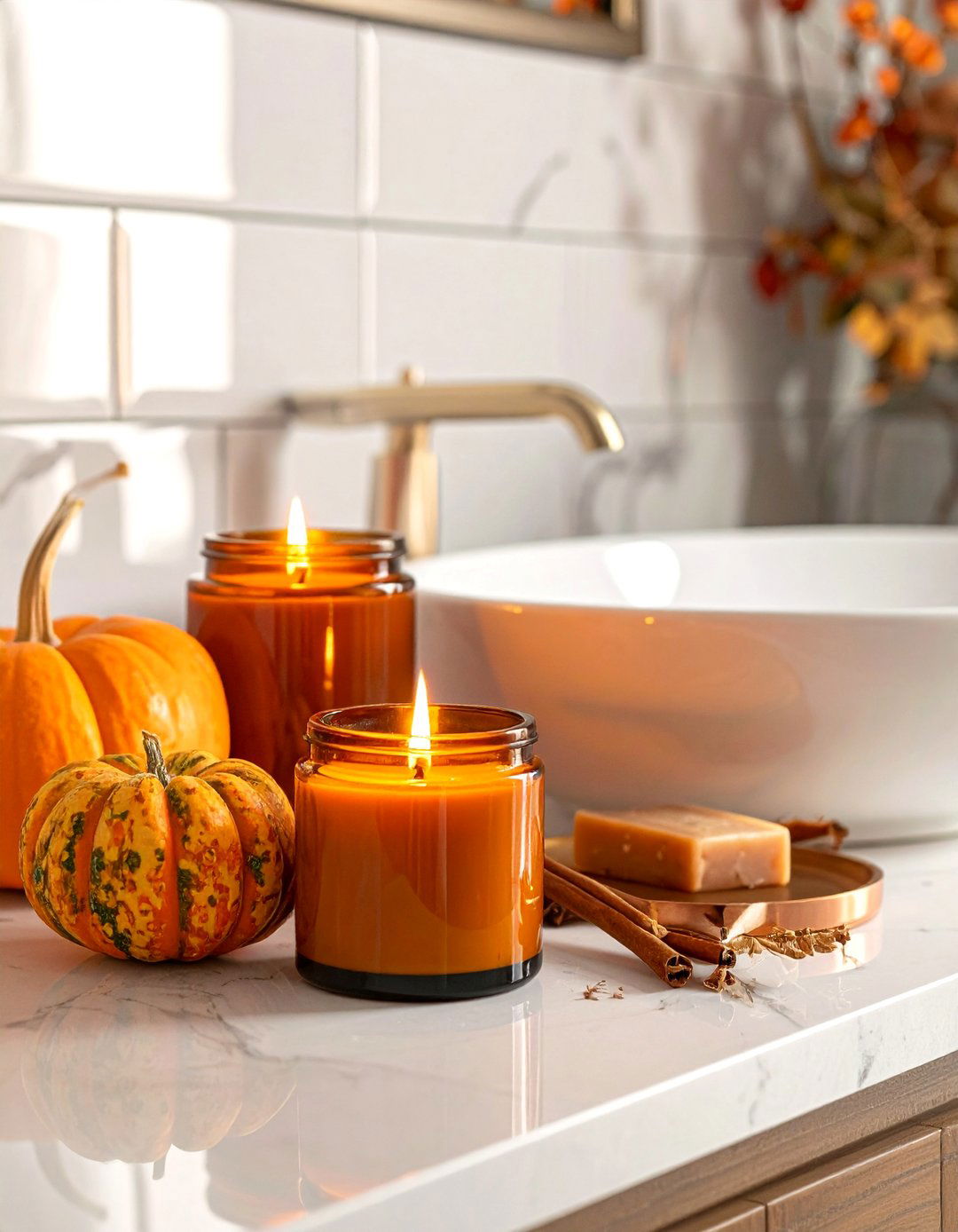 Scented Candle Display - 20 fall bathroom decor ideas