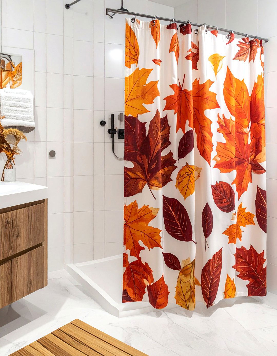 Seasonal Shower Curtain - 20 fall bathroom decor ideas