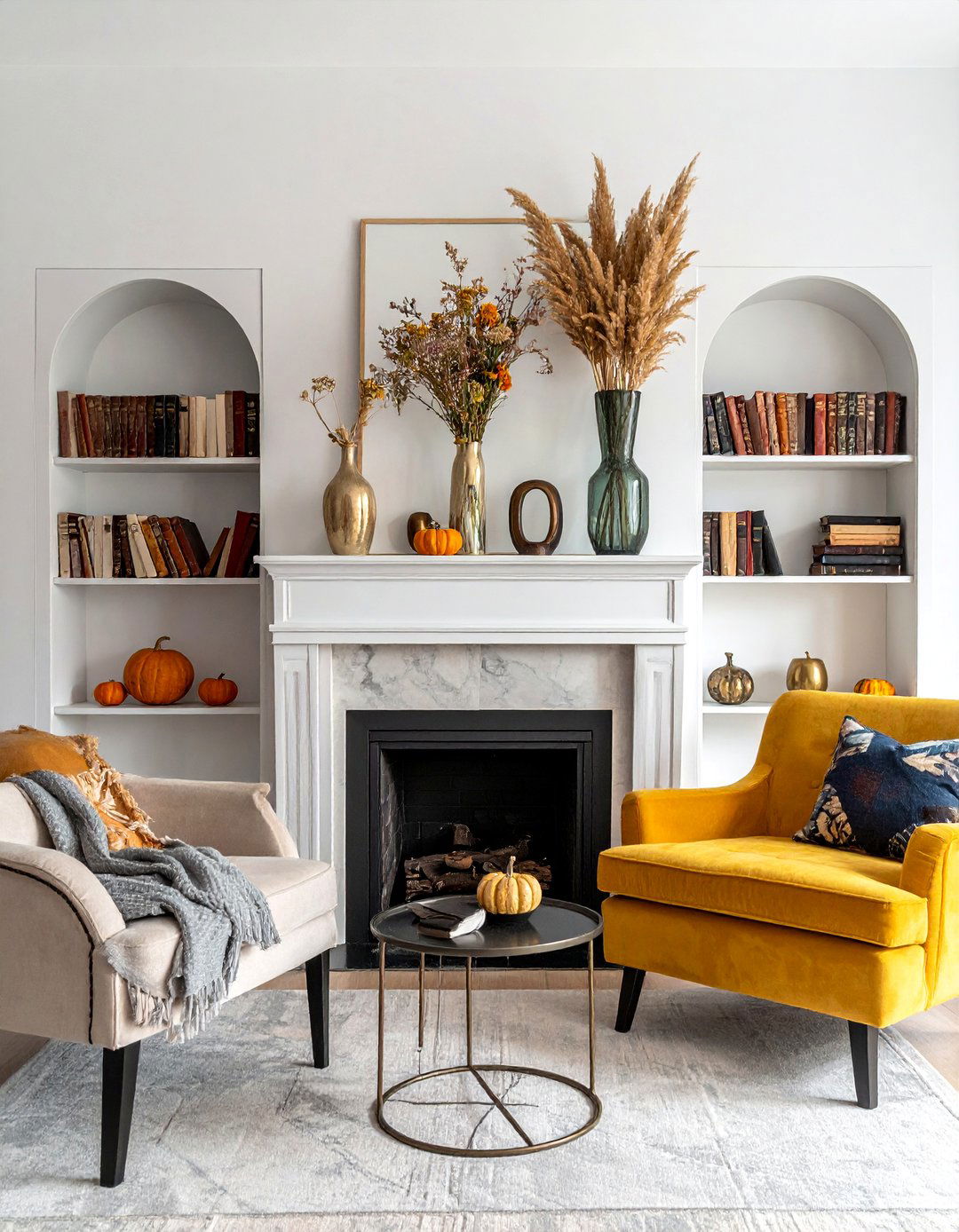 Simple Shelf Styling Above the Fireplace - 20 fall fireplace decor ideas