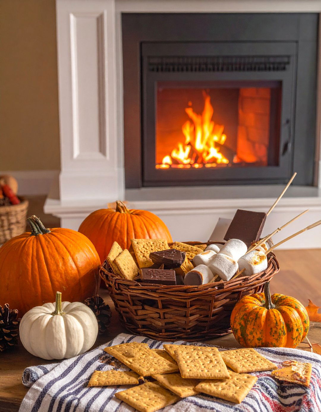 Smores Station Near the Fireplace - 20 fall fireplace decor ideas