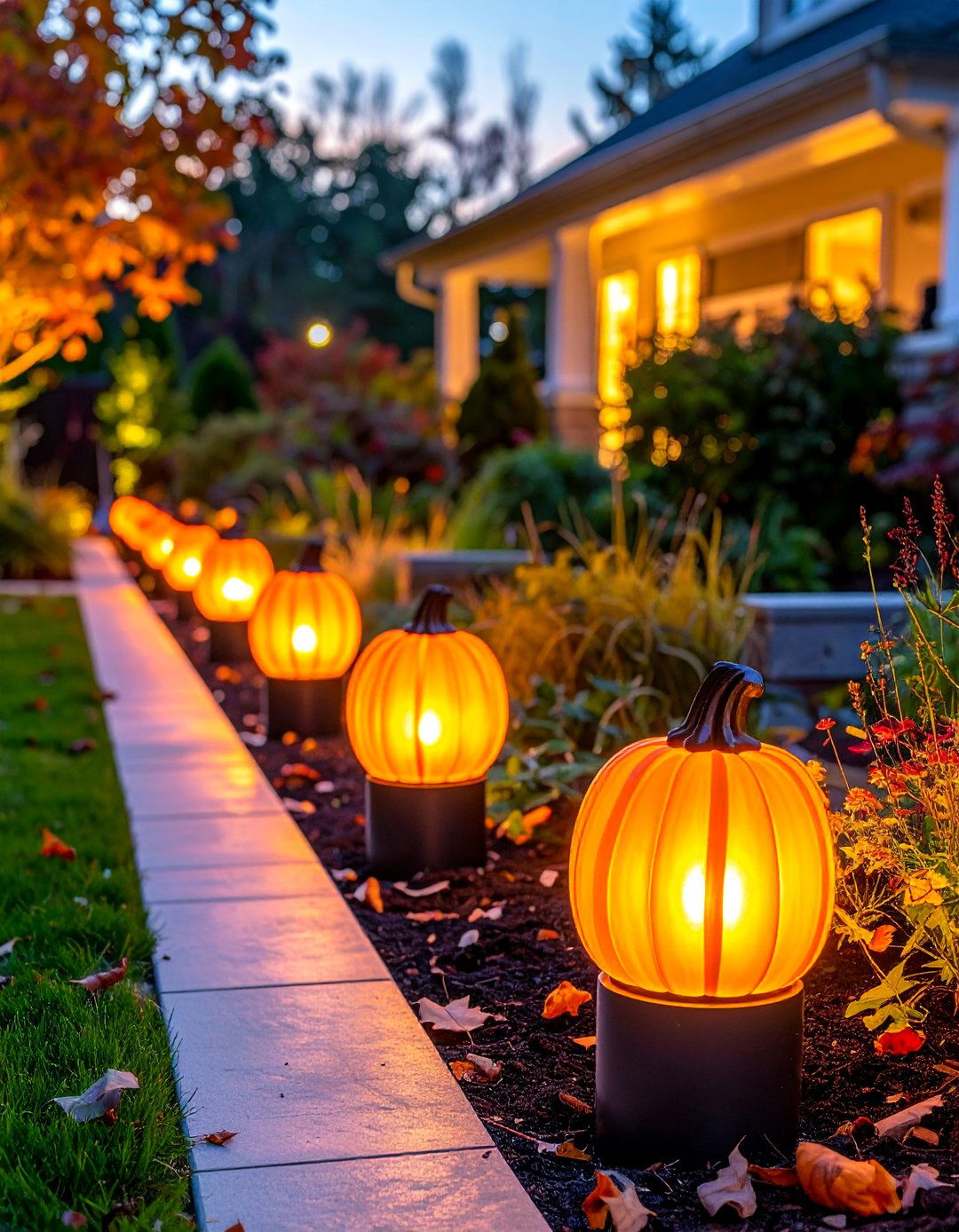 Solar Pathway Stakes with Autumn Designs - 20 fall lightning decor ideas