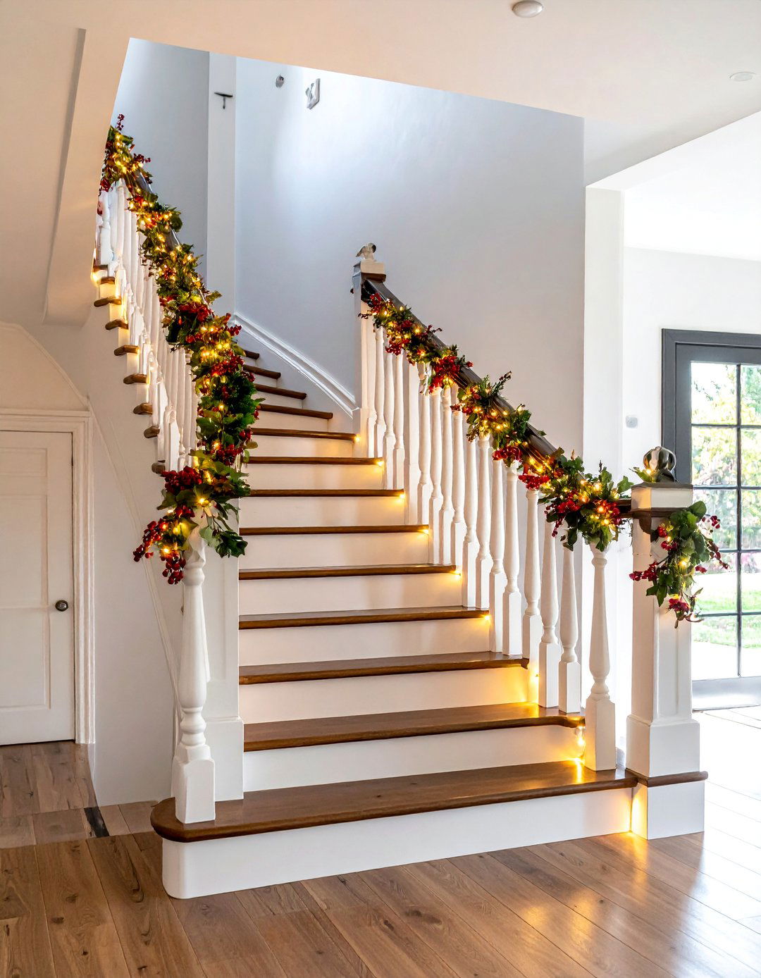 Staircase Railing Garland - 20 fall leaves decor ideas
