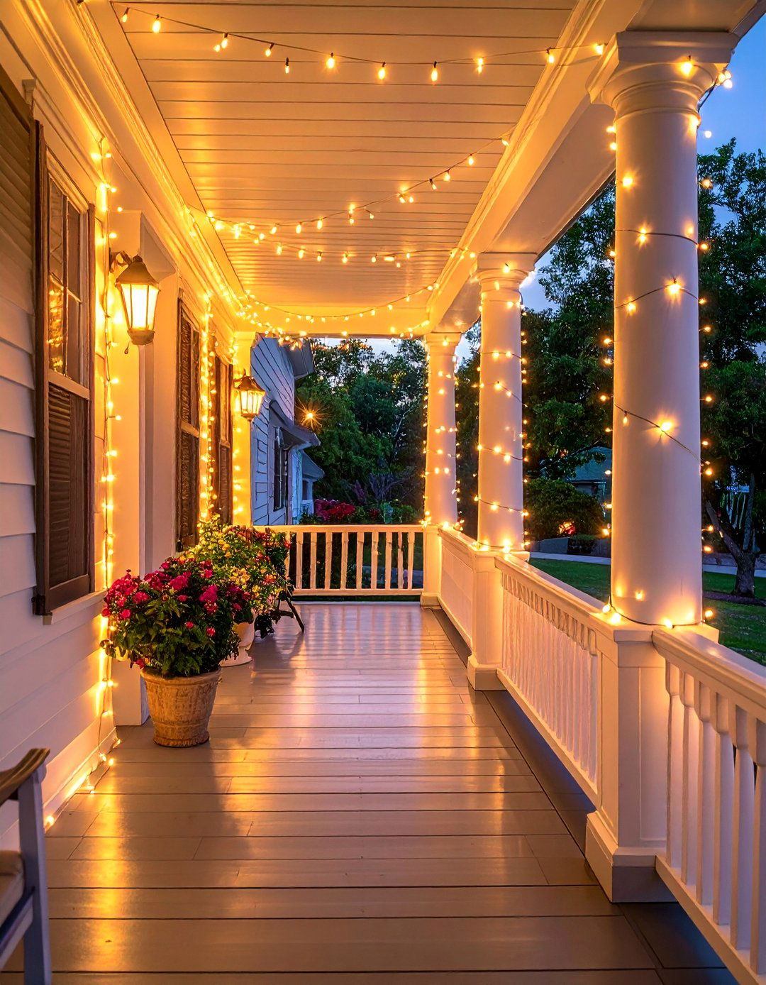String Light Ambiance - 20 modern fall porch decor ideas