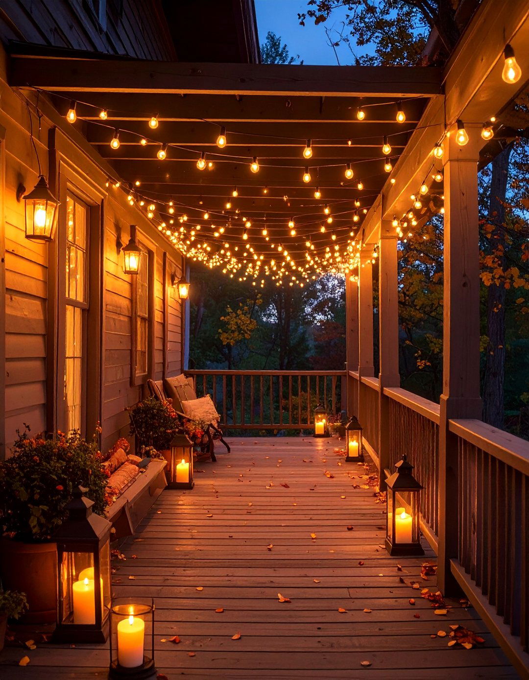 String Light Installation - 20 fall porch decor ideas