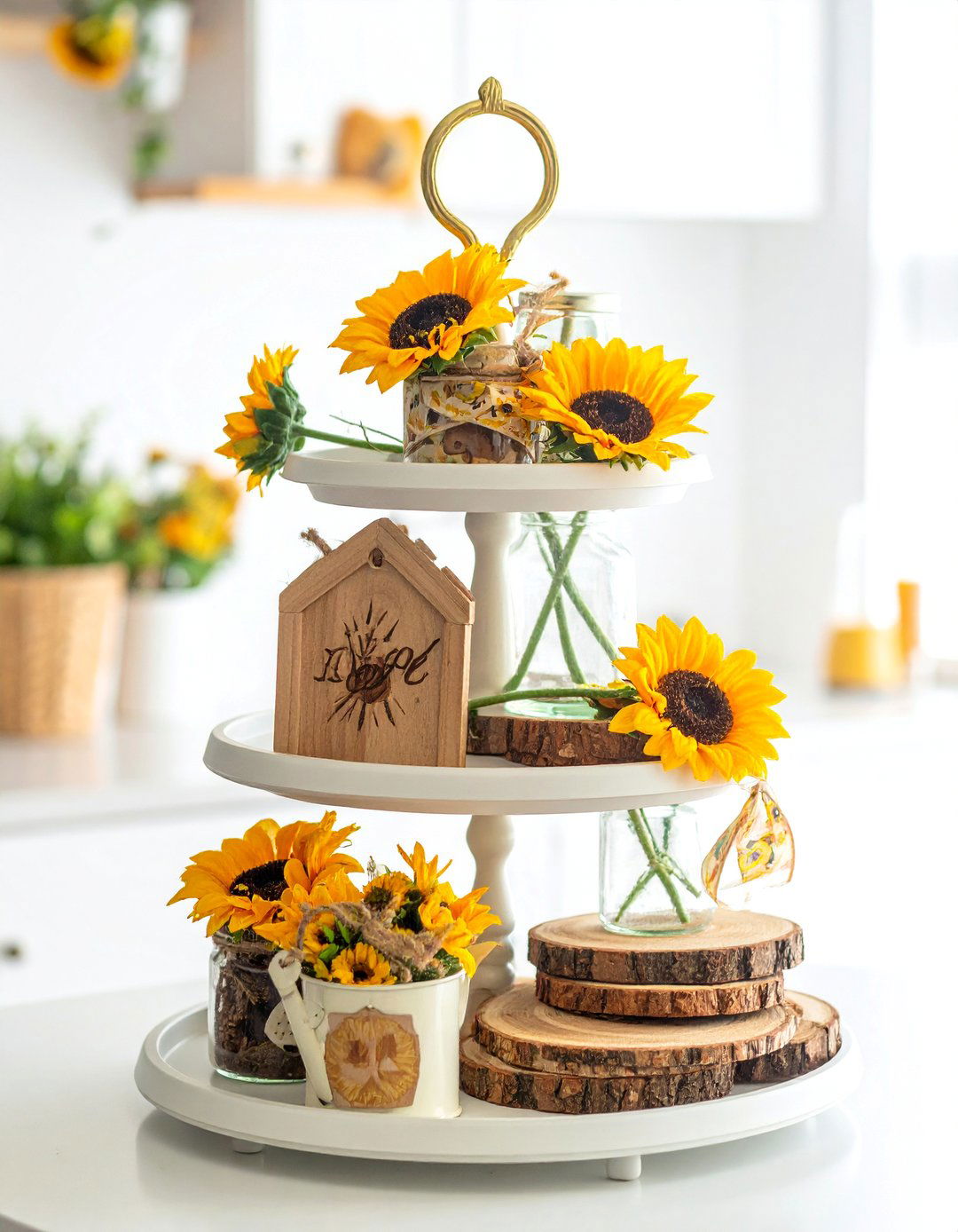 Sunflower Accent Tiered Tray - 20 fall tiered tray decor ideas