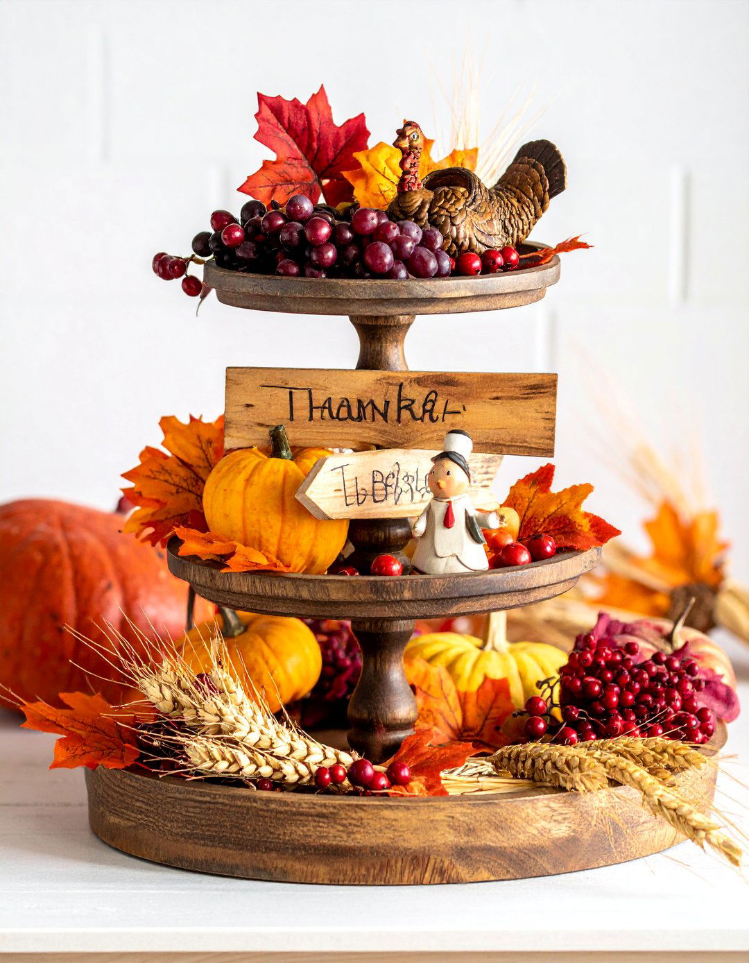 Tiered Tray Thanksgiving Setup - 20 fall tiered tray decor ideas
