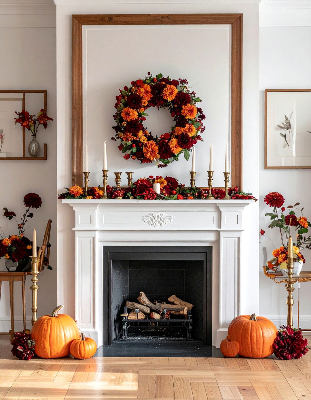Traditional Autumn Mantel - 20 fall fireplace ideas