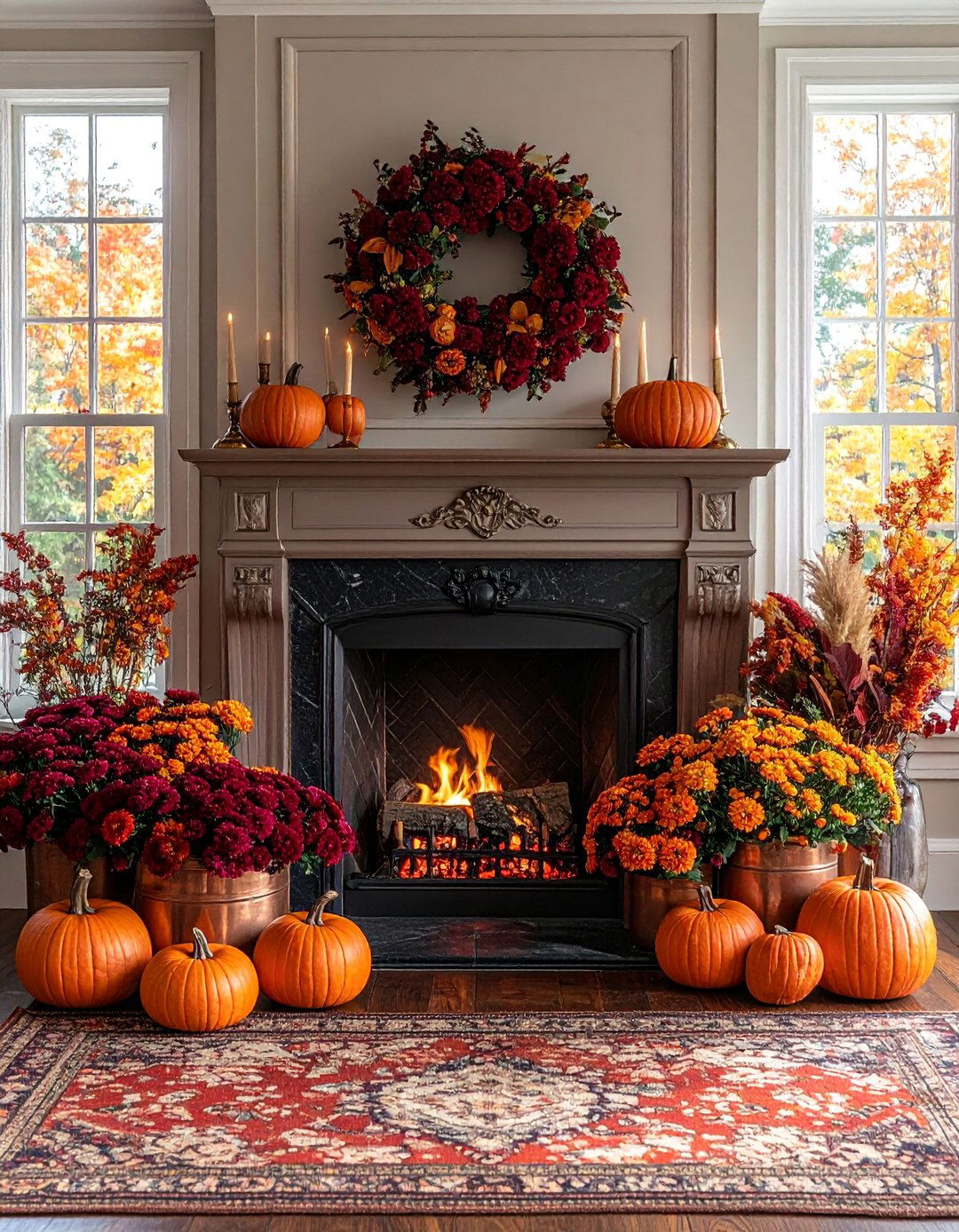 Traditional Harvest Colors Mantel Design - 20 fall mantel decor ideas