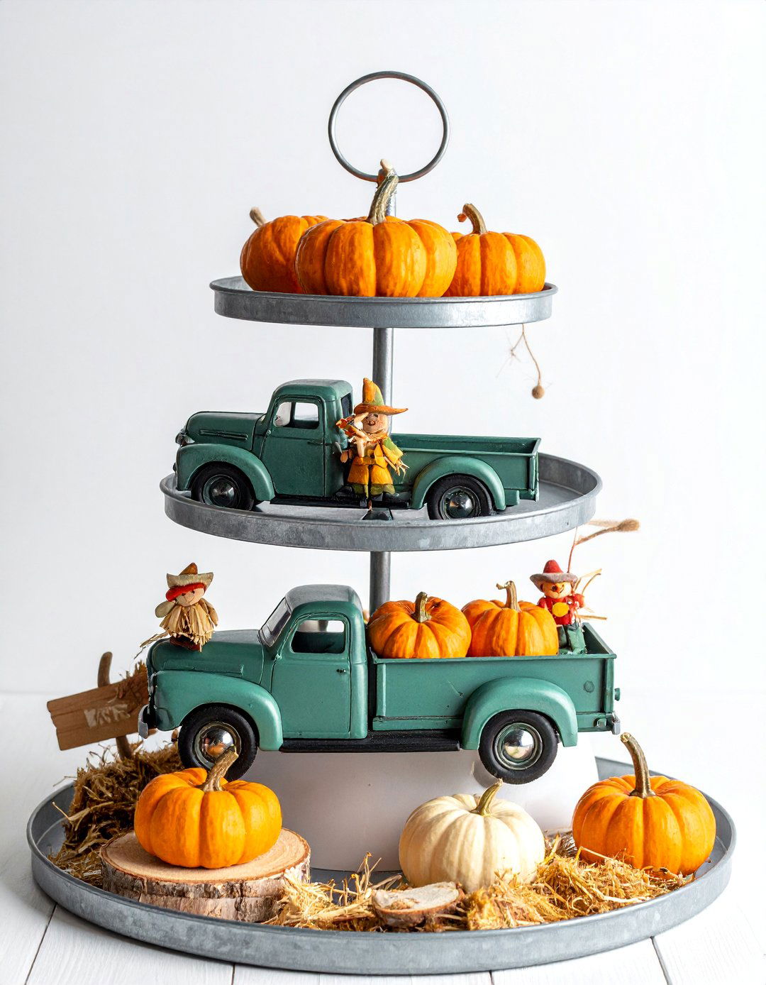 Truck and Wagon Tiered Tray Setup - 20 fall tiered tray decor ideas