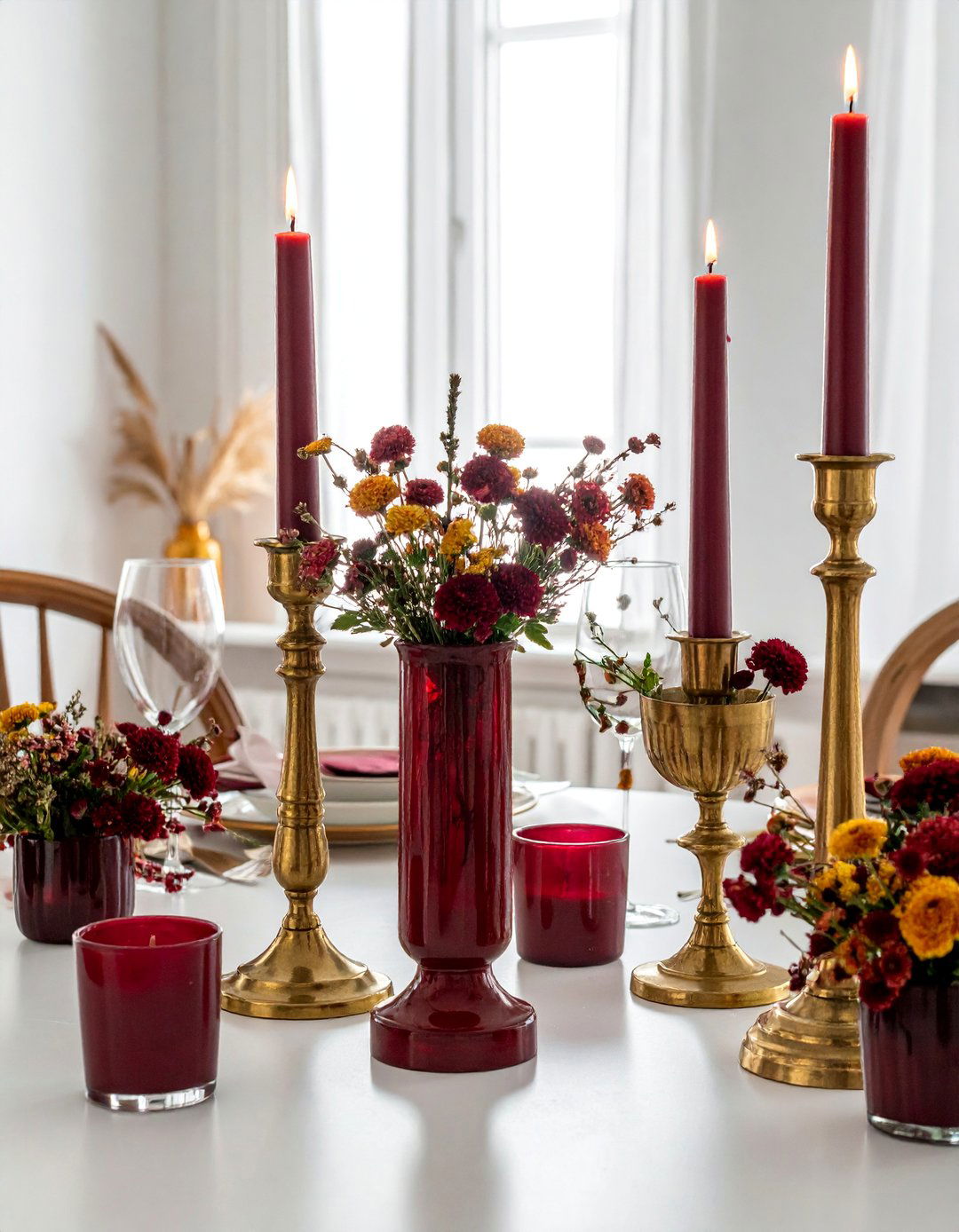 Vintage Brass Table Arrangement - 20 fall table decor ideas