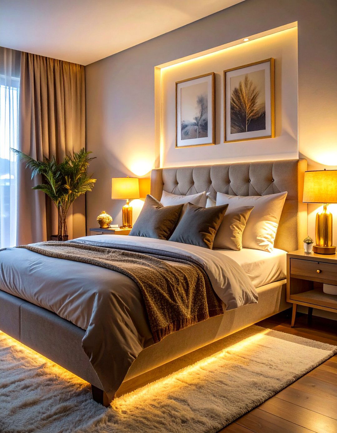 Warm Ambient Lighting with Table Lamps - 20 fall bedroom decor ideas