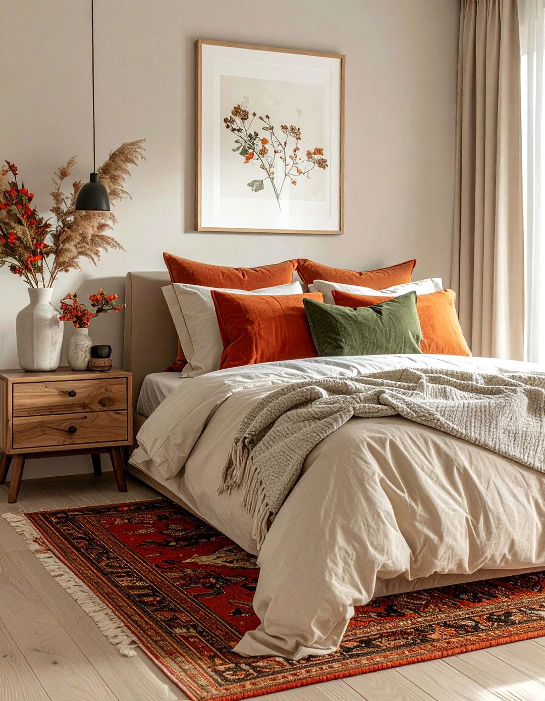 Warm Color Palette with Terracotta Accents - 20 fall bedroom decor ideas
