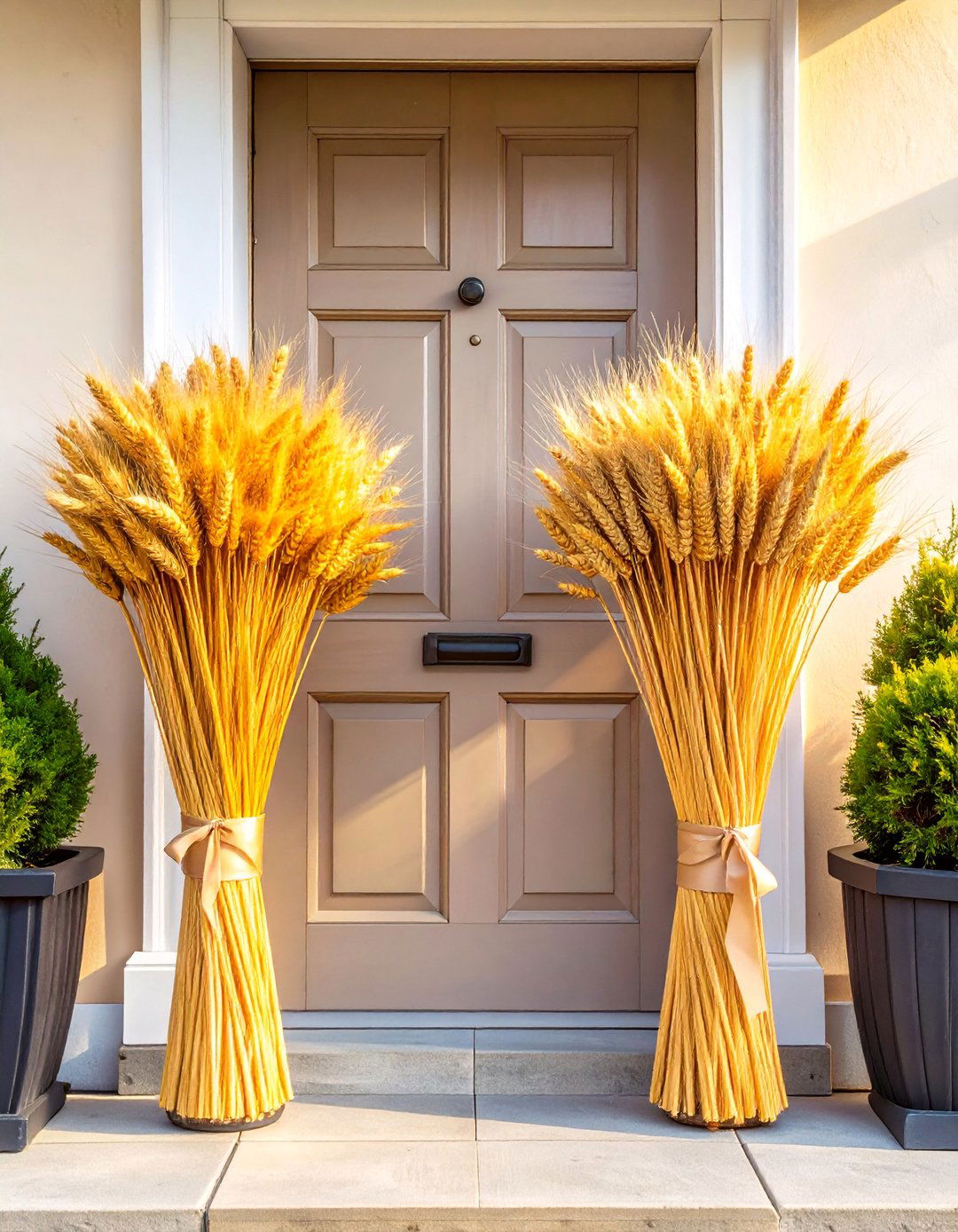 Wheat Bundle Displays - 20 fall front door decor ideas