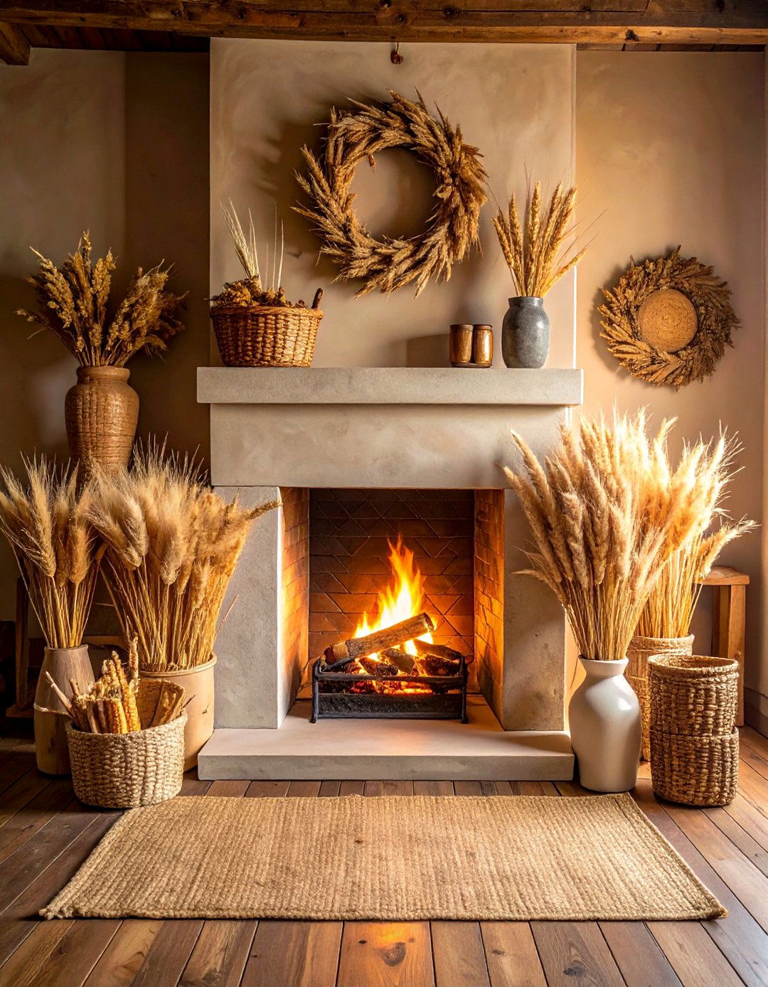 Wheat and Grain Fireplace - 20 fall fireplace ideas