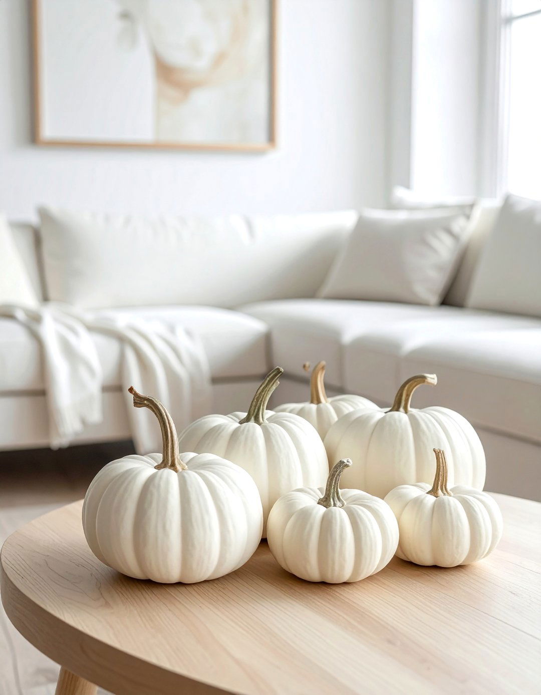White Pumpkin Displays - 20 minimalist fall decor ideas