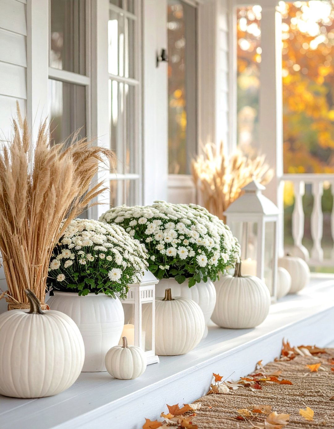 White and Cream Color Scheme - 20 fall porch decor ideas