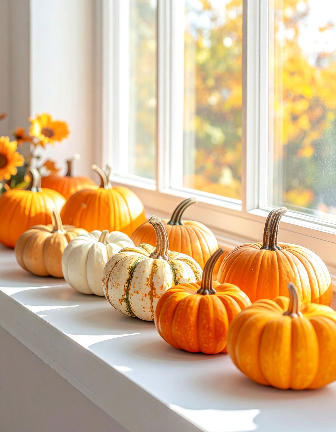 Windowsill Pumpkin Lines - 20 fall pumpkin decor ideas