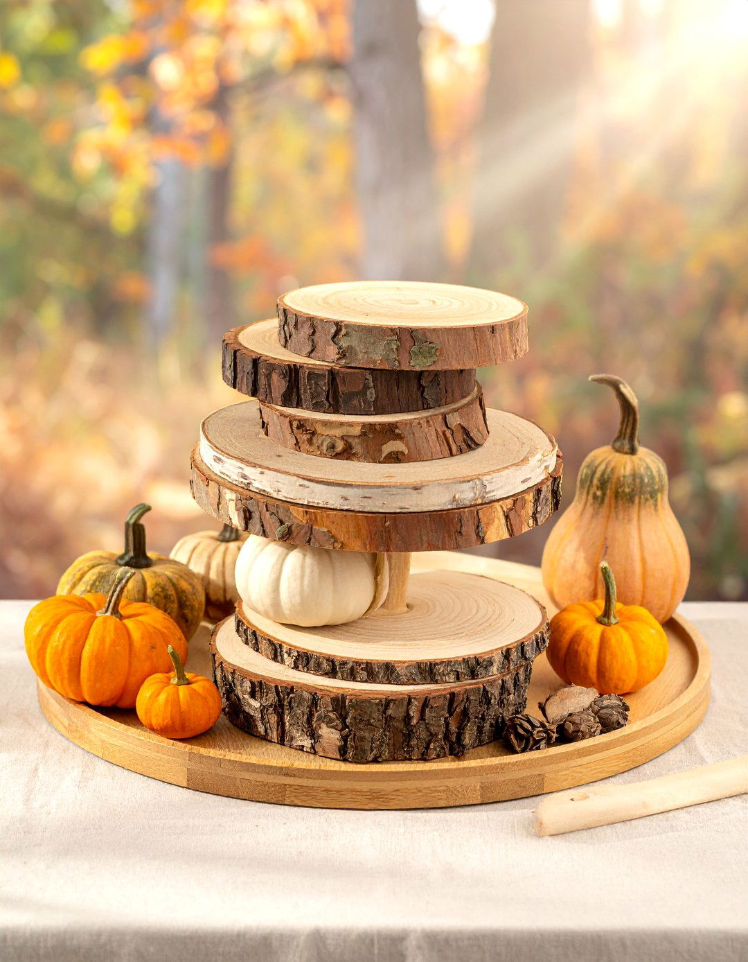 Wood Slice Tiered Tray Elements - 20 fall tiered tray decor ideas