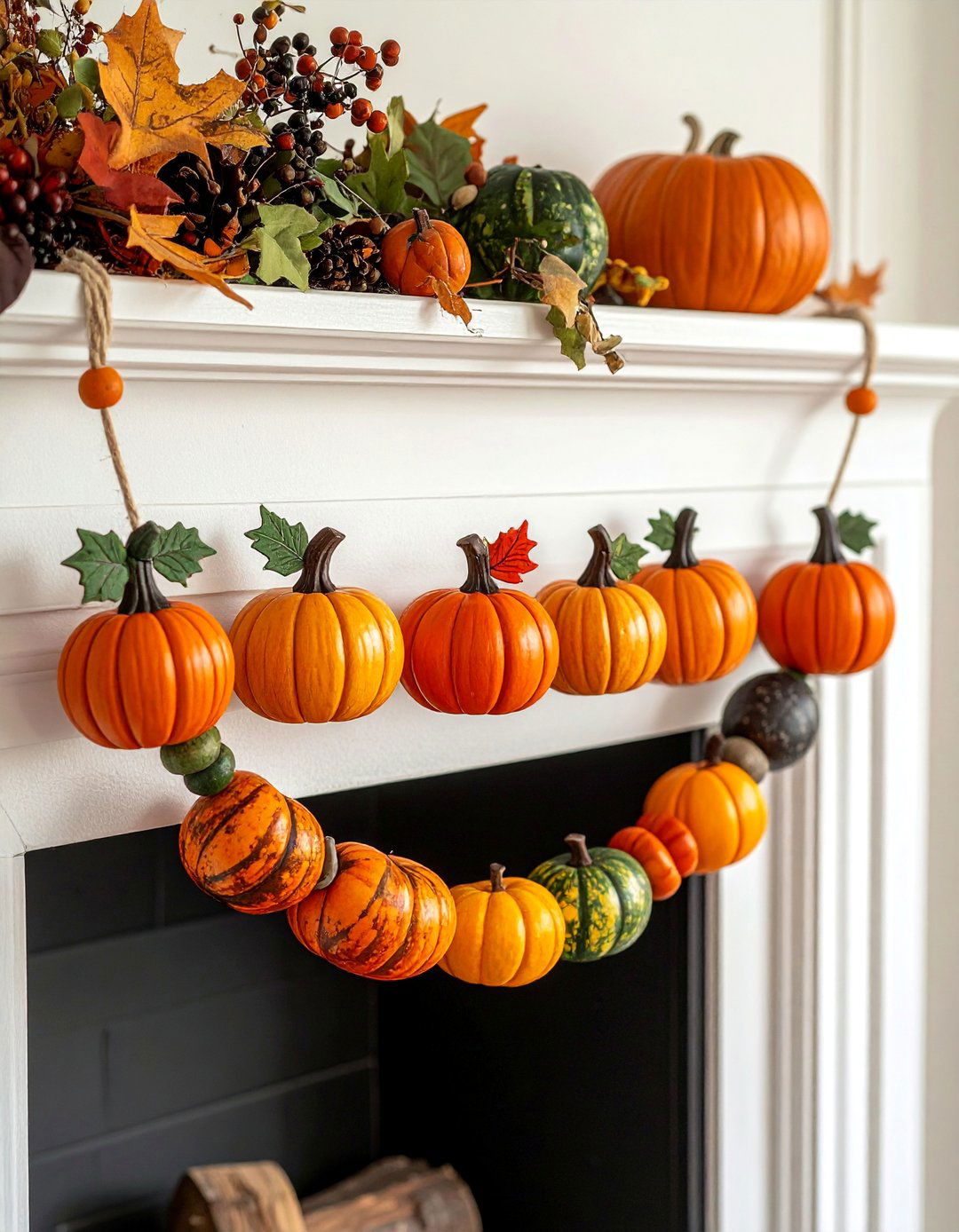 Wooden Bead Pumpkin Garland - 20 wooden fall decor ideas