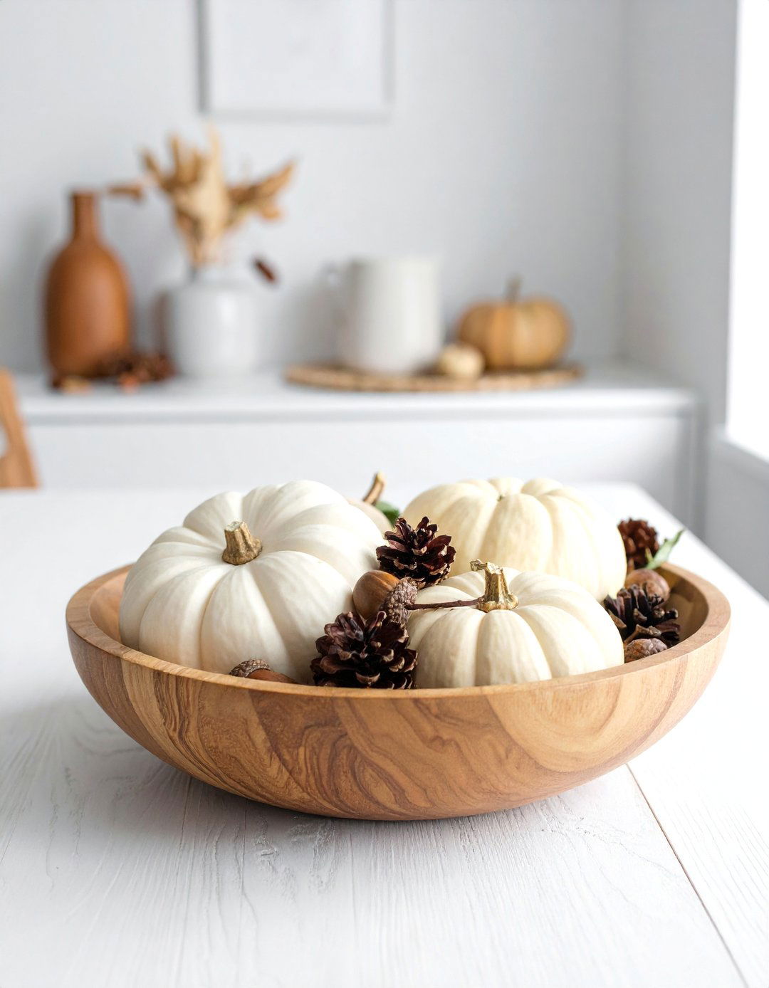 Wooden Bowl Centerpieces - 20 minimalist fall decor ideas