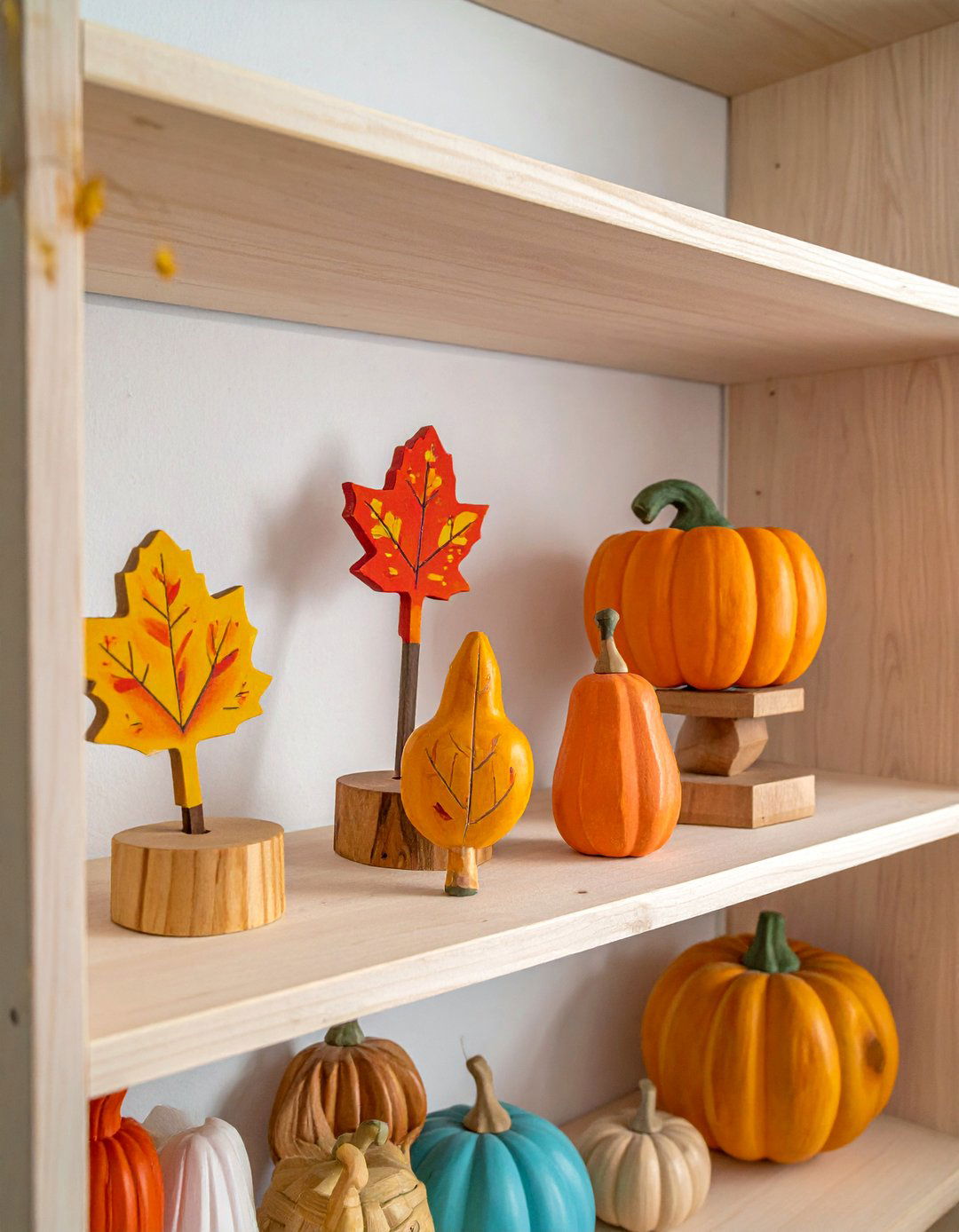 Wooden Shelf Sitters - 20 wooden fall decor ideas