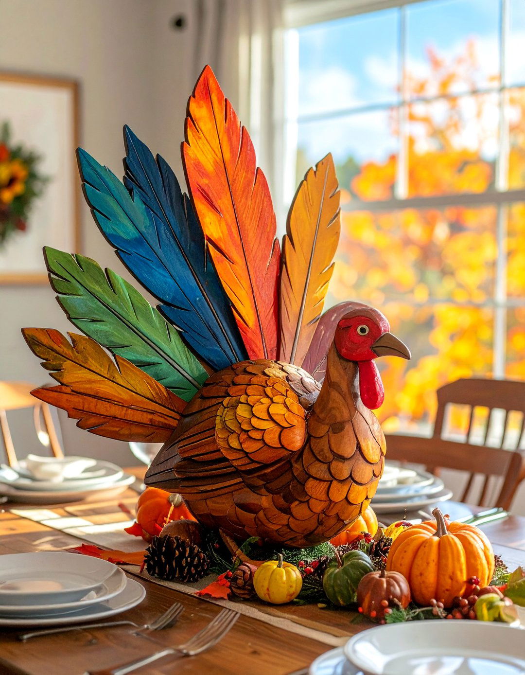 Wooden Turkey Centerpiece - 20 wooden fall decor ideas