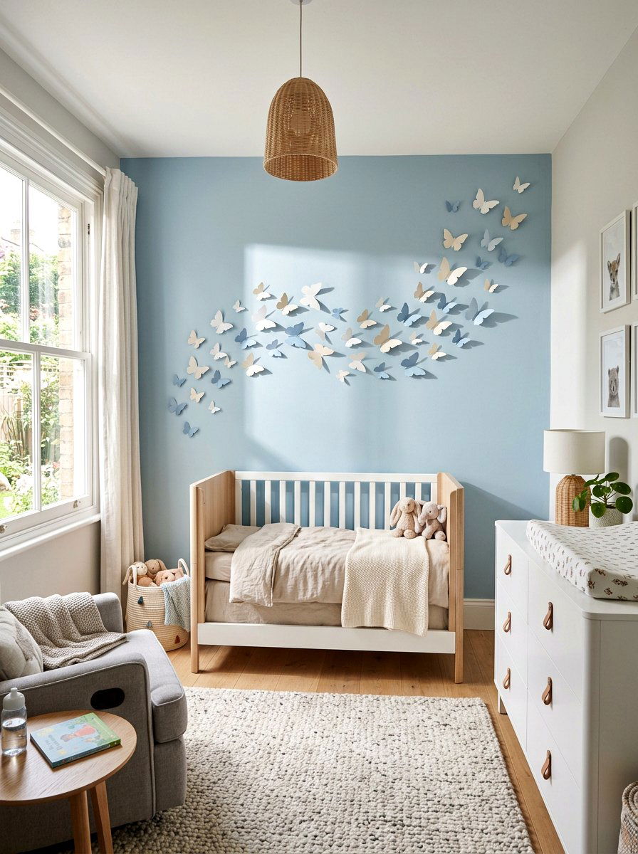 3D Paper Butterfly Wall Art - 25 Spring Nursery Wall Decor Ideas