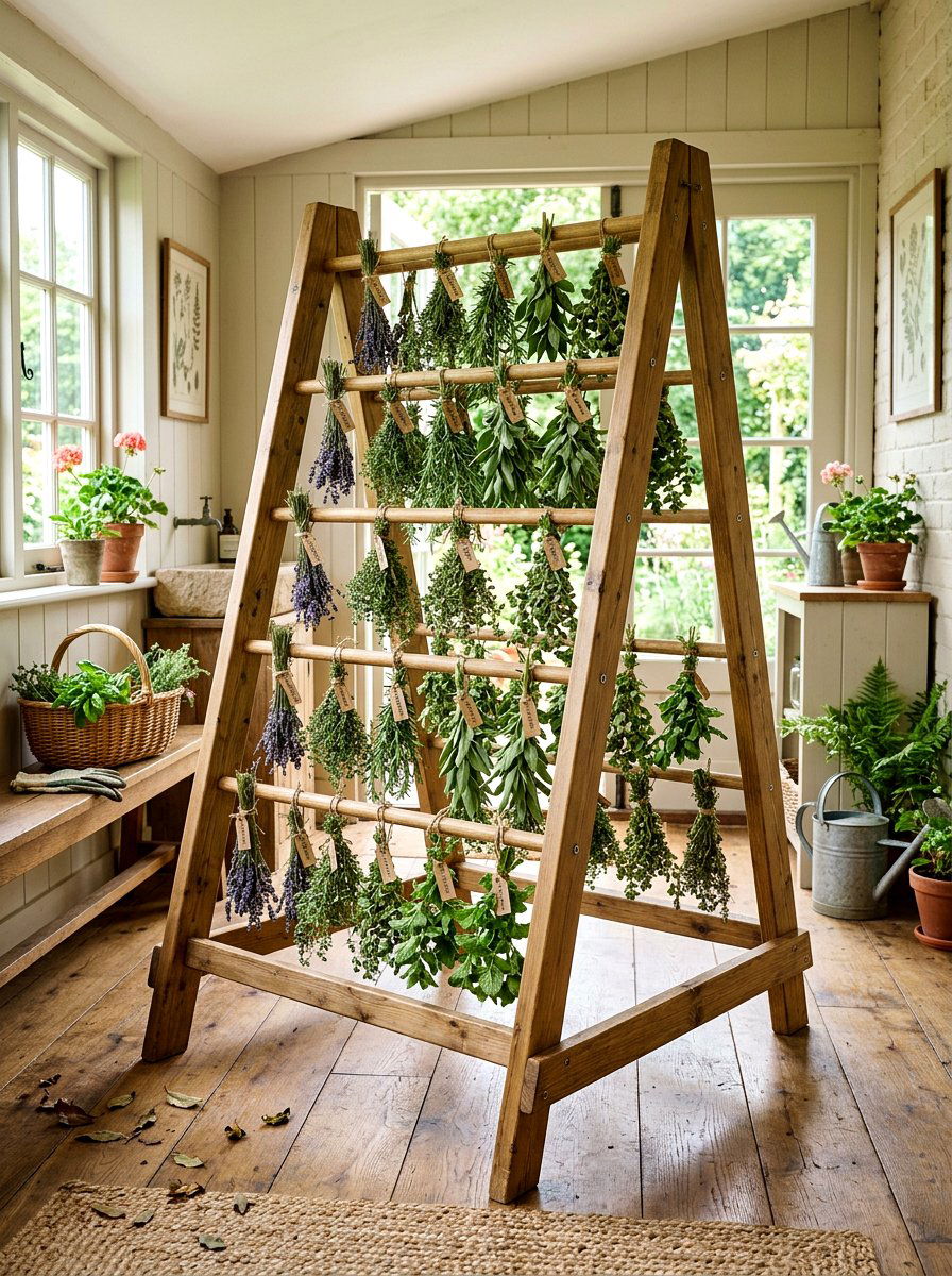 A Frame Herb Drying Stand - 25 Spring Herb Drying Rack Ideas