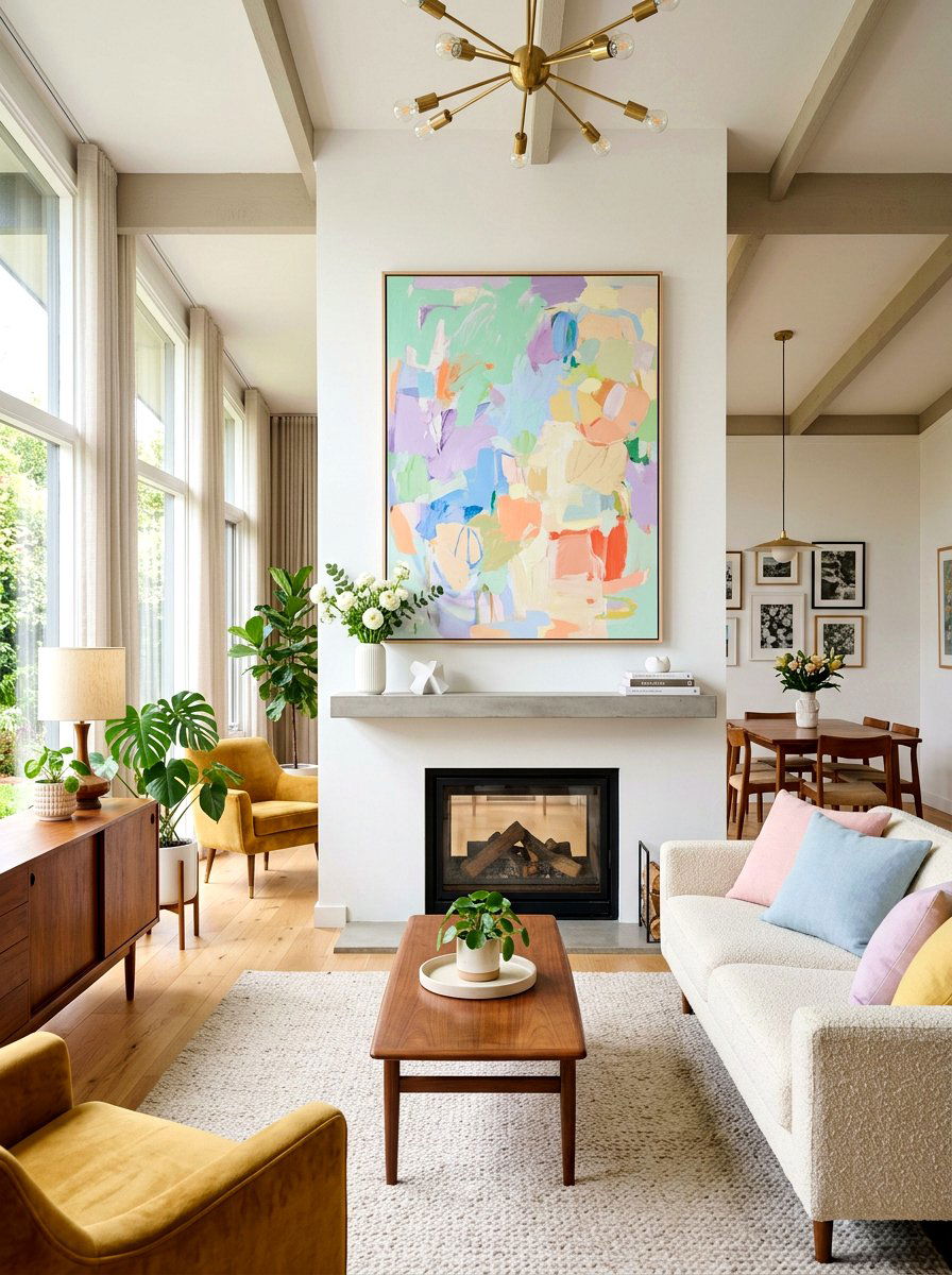 Abstract Art Focal Point - 25 Spring Modern Mantel Ideas