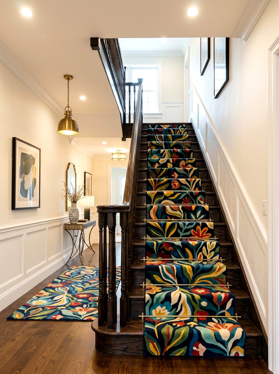 Abstract Botanical Stair Runner - 25 Spring Abstract Floral Decor Ideas