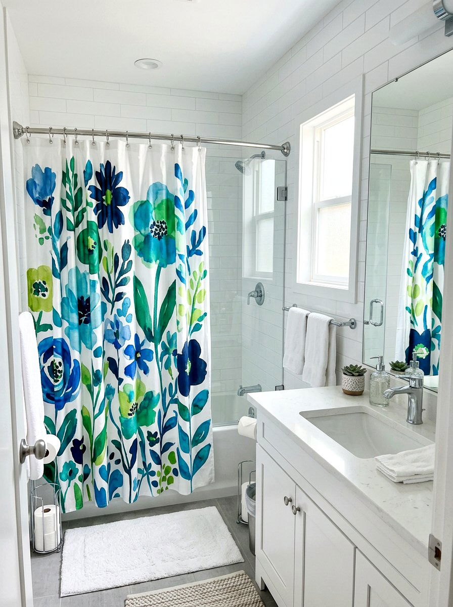 Abstract Floral Bathroom Shower Curtain - 25 Spring Abstract Floral Decor Ideas