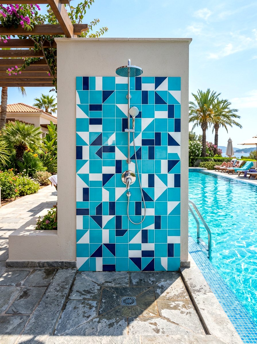 Abstract Tile Accent - 25 Spring Poolside Decor Ideas