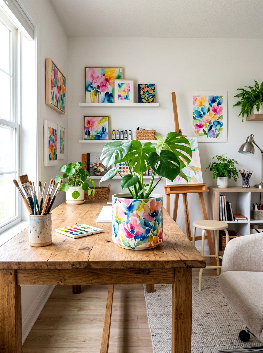 Abstract Watercolor Flower Pot - 25 Spring Painted Pot Ideas