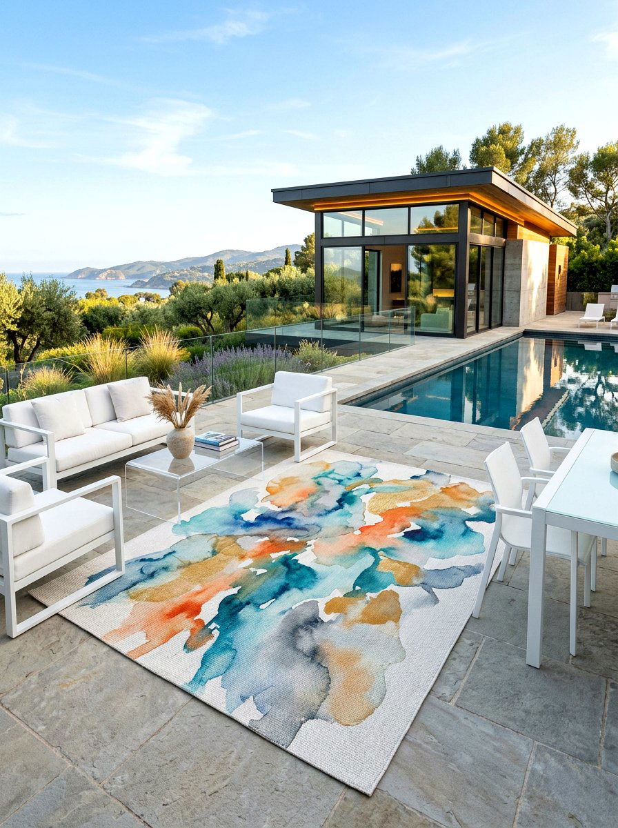 Abstract Watercolor Outdoor Rug - 25 Spring Outdoor Rug Ideas